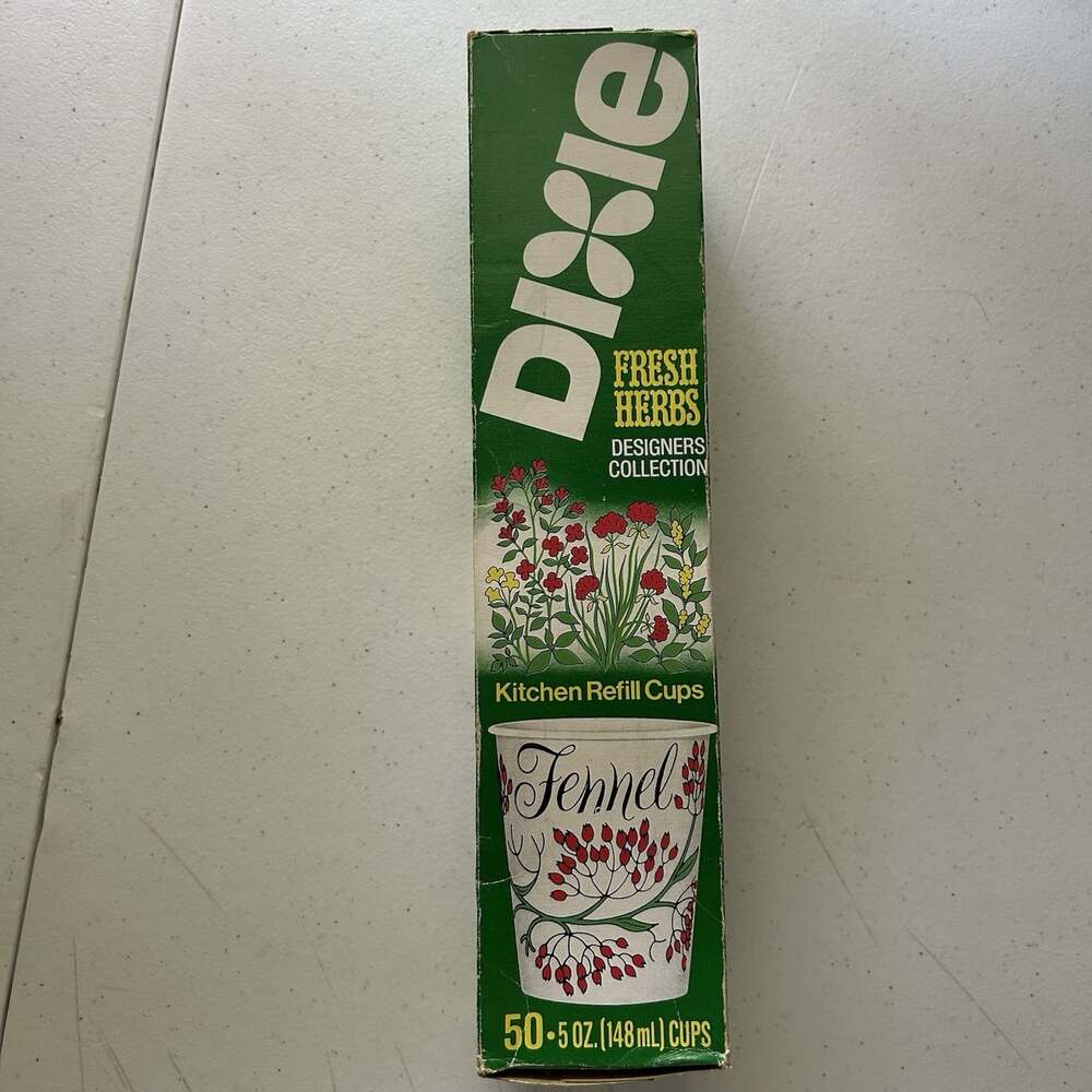 Vintage 1970s Kitchen Herb Theme 5 oz Dixie Cup Refill Cups Box 50 Made In USA